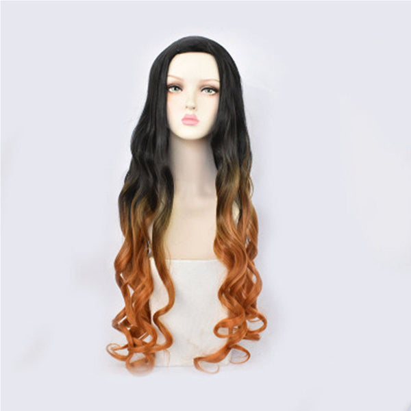 anime Demon S Slayer and Kimetsu Yaiba Kamado Nezuko cos hair long black with orange cosplay Synthetic wigs + Wig Cap