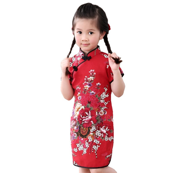 2021 chinesisches Kleid des Babys kleidet Sommerart infantis Cotton&amp;L traditionelle Kleider rote Partei des neuen Jahres qipao