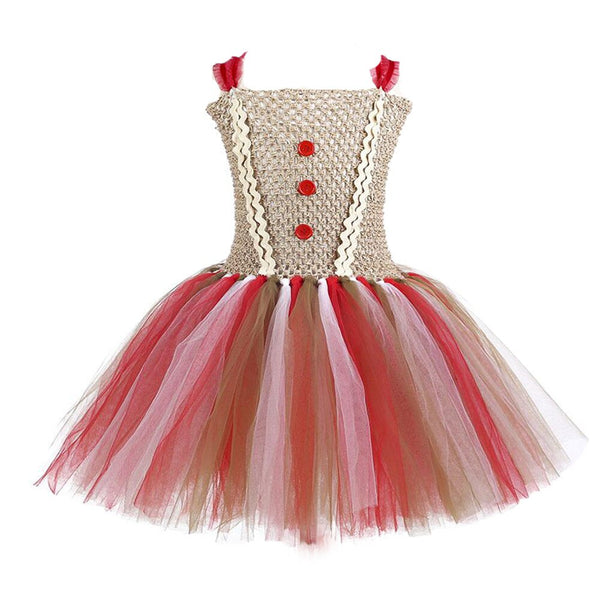 Lebkuchenmann Mädchen Tutu Kleid Rot Weiß Weihnachtskleider für Kinder Halloween Lebkuchen Kostüm Kleinkind Mädchen Geburtstag