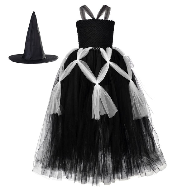 Spider Inspire Mädchen Tutu Kleid Schwarz Weiß Knöchellange Spinne Cosplay Kostüm für Kinder Halloween Karneval Geburtstagsfeier Kleid