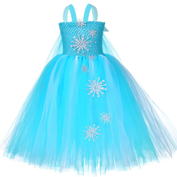 Fancy Princess Dress Girls Kids White Snowflake Cosplay Costume Carnival Pageant Birthday Ball Party Gown Dress for Child