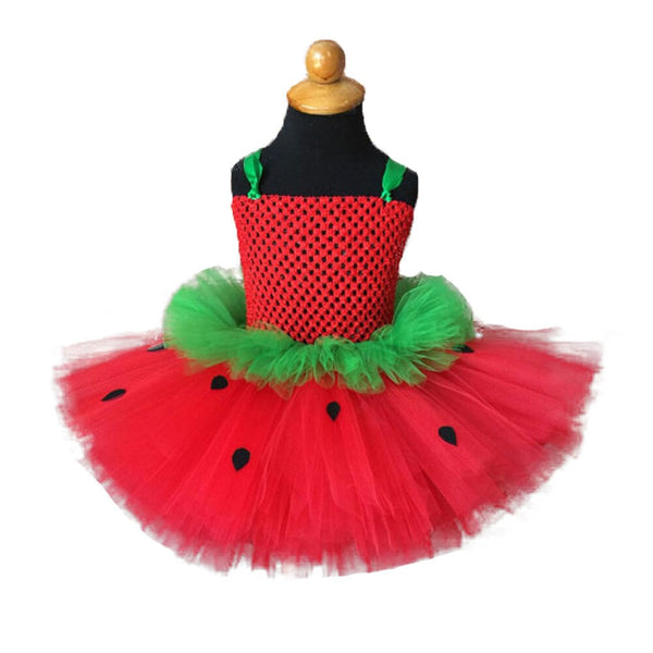 Cute Strawberry Girls Tutu Dress Baby Red Green Birthday Dress Halloween Costume for Kid Child Christmas Elf Clothes Purim Gifts