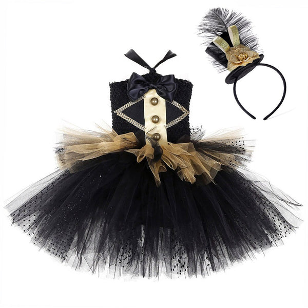 Circus Ringmaster Mädchen Tutu Kleid Schwarz und Glod Mädchen Geburtstagsfeier Kleid Kinder Weihnachten Halloween Kostüm Kostüme