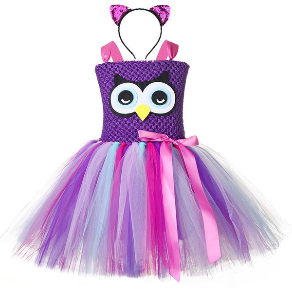 Niedliches Eulen-Mädchen-Tutu-Kleid mit Stirnband, Tüll, Kindergeburtstag, Party, Tutu-Kleider für Mädchen, Halloween, Cosplay, Tier-Vogel-Kostüm