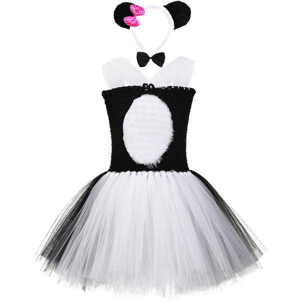 Panda Bear Tutu Dress Set Black White Cute Zoo Animal Cosplay Costume for Kids Girls Performance Halloween Party Dress Outfit