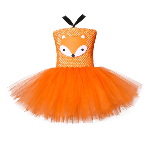 Kids Cute Fox Cosplay Costume Orange Zoo Animal Fox Dress for Girls Halloween Performance Birthday Party Children Clothes 1-12y