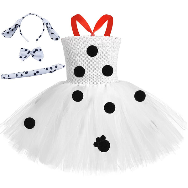 Kid White Polka Dot Dog Costume Toddler Girls Birthday Party Dress Children Halloween Carnival Animal Cosplay Clothes Outftis