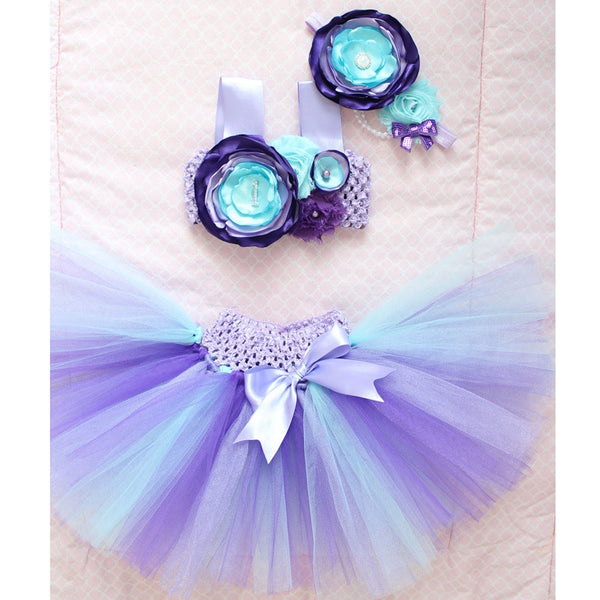 Little Mermaid Princess Baby Tutu Set Purple Aqua Tulle Birthday Cake smash Outfit Toddler Girls Under The Sea Dress Up Costumes