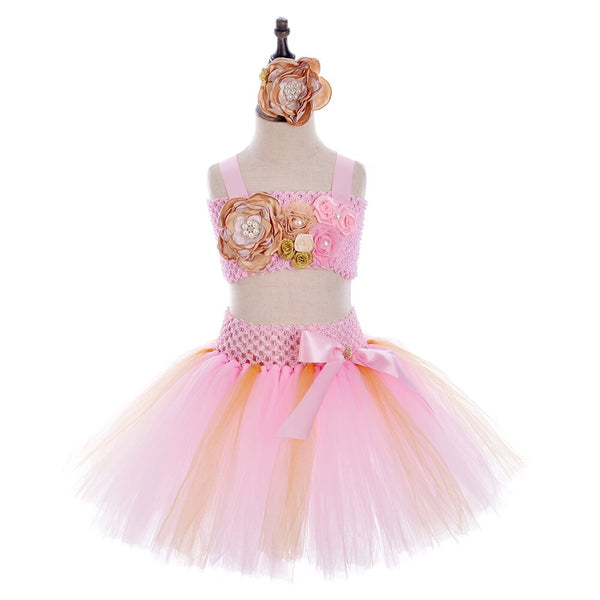 3pcs Set Baby Girls Cake Smash Outfit Gorgeous Pink Gold Newborn First Birthday Pageant Tutu Set Toddler Party Photo Shoot Dress