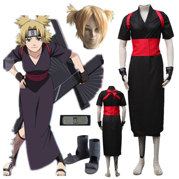 Anime cosplay Janpans Temari costume Japanese Black kimono + shoes +wig halloween womens  Comic costumes
