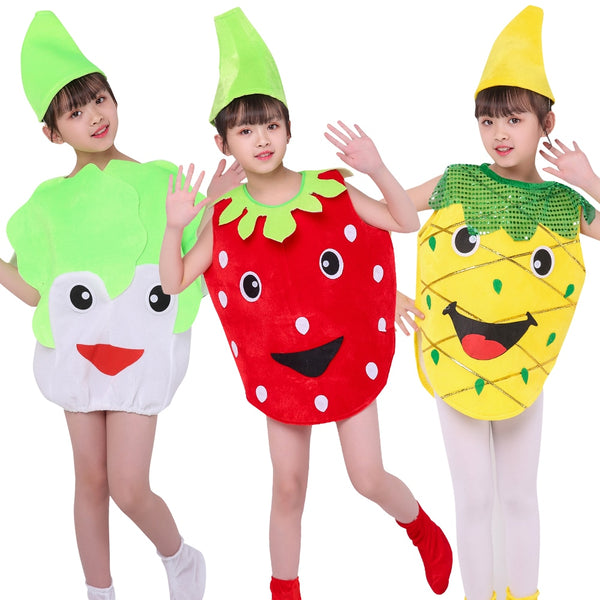 Kindertag Halloween Party Ananas Traube Banane Erdbeere Wassermelone Cartoon Obst Gemüse Cosplay Kostüm für Jungen Mädchen