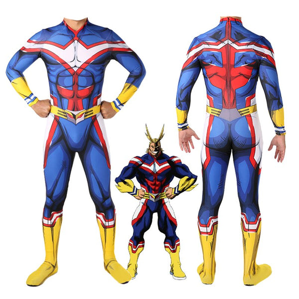 Anime My Hero Academia All Might Cosplay Kostüm Zentai Catsuit Superheld Kostüm für Halloween Langarm 3D gedruckter Overall