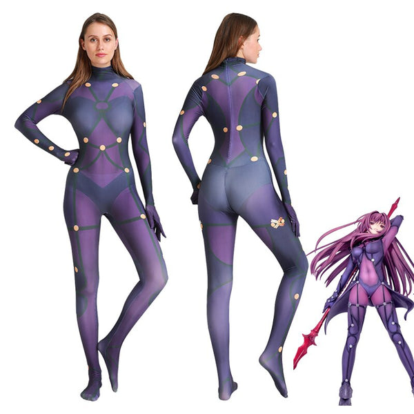 Anime Game Fate Grandnd an Order FGOs Scathachch Cosplay Costume Zentai Adults Kids Bodysuit One-Piece Jumpsuits Purple Suit