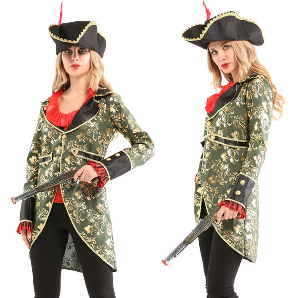 Female Adult Pirates Captain Costume Halloween Role Playing Cosplay Suit Medoeval Fancy Woman Dress Up No Weapon