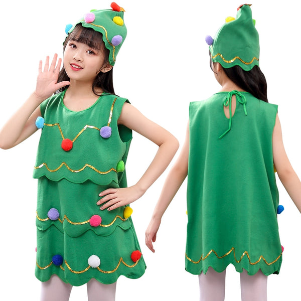 Frohe Weihnachten Kleidung Set Mädchen Kinder Gree Kleid Hut Outfits Party Show Kostüm mit Hut Baby Weihnachtskleidung verkleiden sich