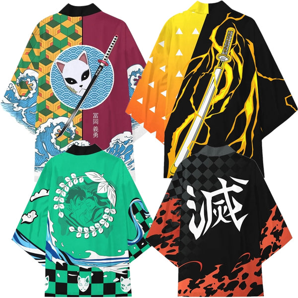 Anime Demon Slayer Agatsuma Zenitsu Kamado Tanjirou Kisatsutai Cosplay Kostüm Mantel Uniform Umhang Tops Kimono Haori Shirt Unisex