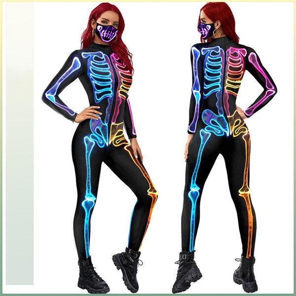 Halloween Cosplay Kostüme Scary Gothic Style Skeleton 3D gedruckter Bodysuit Atmungsaktiver Langarm-Overall Unisex 2021 Mode