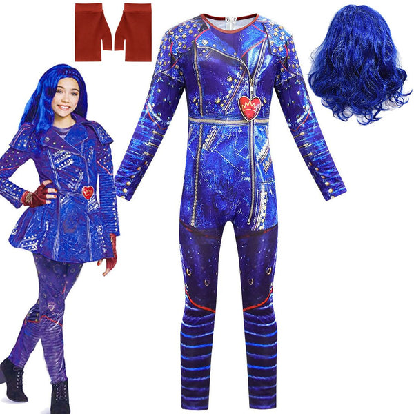 Descendants 3 Mal Evie Audrey Bertha Cosplay Costume Girls 2021 Halloween Costume For Kids Children Party Fancy Dress+wig