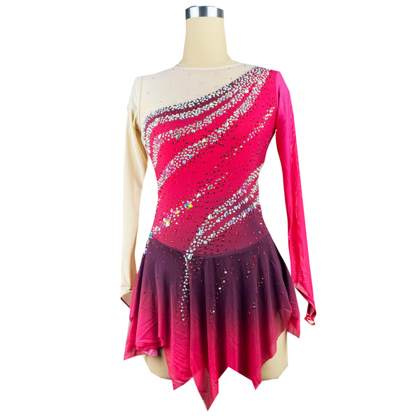 Gules Figure Skating Dress  Sleeved Ice Skating Skirt Spandex