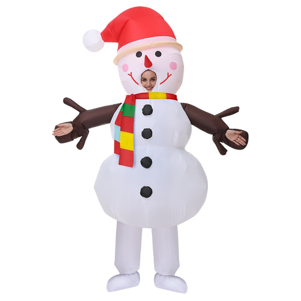 Adult Christmas Cosplay Costumes Xmas Snowman Inflatable Costume with Hat Funny Halloween Purim Party Role Play Disfraz