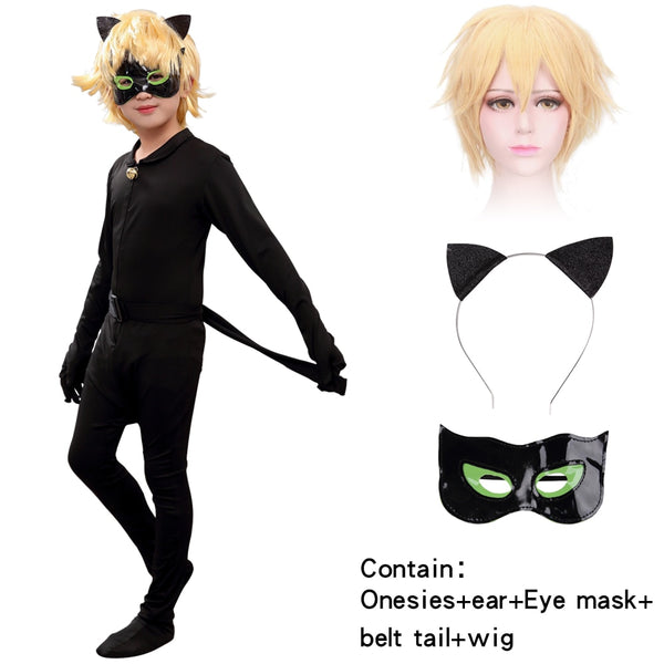 Halloween Anime Cosplay Bodysuit Kind Schwarze Jungen Katze Mädchen Mit Schwanzmaske Kostüm Weihnachten Cosplay Overall Mädchen Superhelden