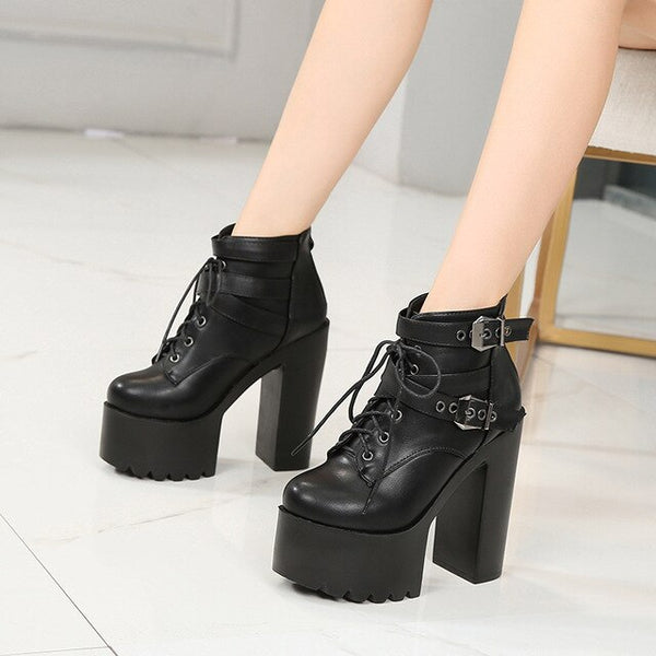 Womens Comfy Booties Platform Stage Performance Shoes High Heels White Black Chunky Heel Cosplay Shoes For Lady Zipper