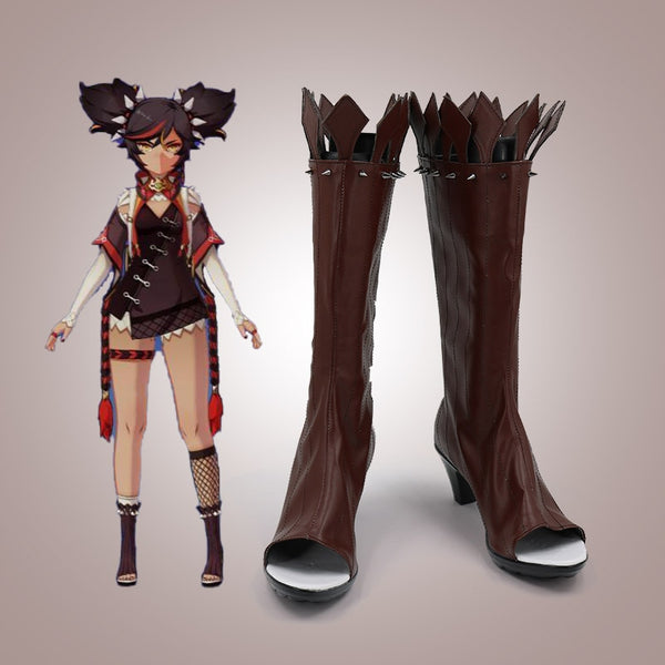 Genshing and Impacts XINYAN Cosplay Shoes Boots Women Xin Yan Halloween Adult PU leather Long Boots Christmas Costume Props