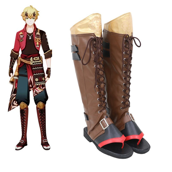 Spiel Genshin Impact Cosplay Schuhe Thoma Protector From Afar Cosplay Schuhe Halloween Party Tägliche Freizeitschuhe Braune Stiefel