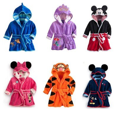 Mickey Minnie Tigger Anime Sleepwear Robe Cartoon Robes Children Clothing Warm Winter