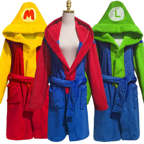 Unisex Adult Kids Anime Halloween Mario Cosplay Bath Robe Sleepwear Plush Robe Men Women Children Kids Bathrobe