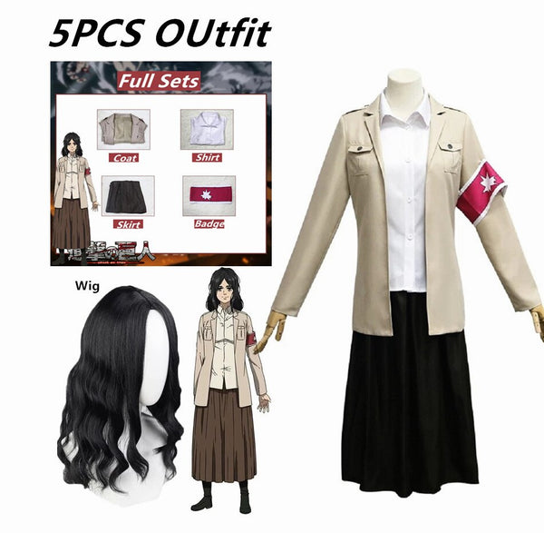 Attack Titan Shingeki Kyojin AOT Pieck Finger Cosplay Costume Long Black wigs Uniform Skirt Outfits Halloween Carnival Suit