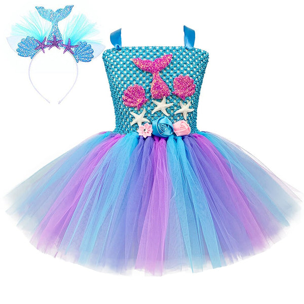 Mermaid Princess Dress for Girls Fishtail Shell Fluffy Tulle Tutu Dresses Baby Toddler Halloween Costume for Kid Birthday Outfit