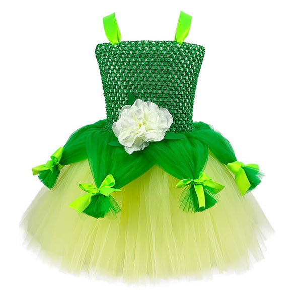 Cute Princess Tiana Tutu Dress Baby Girls Green Fluffy Tulle Dresses Kids Frog Princess Costume for Halloween Carnival Party