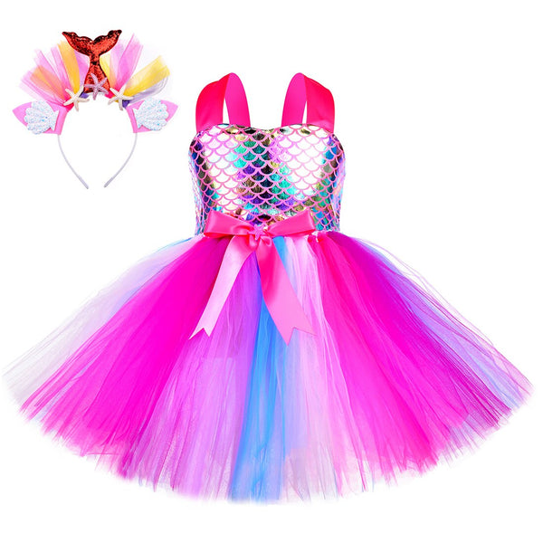 Mermaid Princess Tutu Dress Girls Kids Role Play Clothes Mermaid Theme Party Dress Up Toddler Girls Birthday Carnival Costume