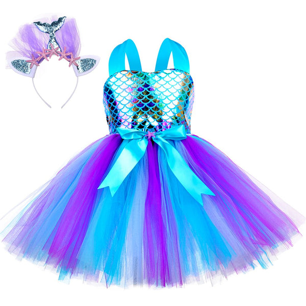 Kleine Meerjungfrau Kleid Mädchen Prinzessin Tutu Kleid Geburtstagsfeier Kleidung Kinder Halloween Karneval Meerjungfrau Cosplay Kostüm Outfits