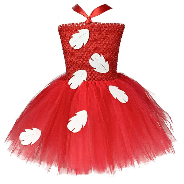 Hawaiian Hula Mädchen Tutu Kleid Baby Flauschiges rotes Kleid für Geburtstagsfeier Kinder Halloween Tropische Blätter Kostüm Neujahrsgeschenke