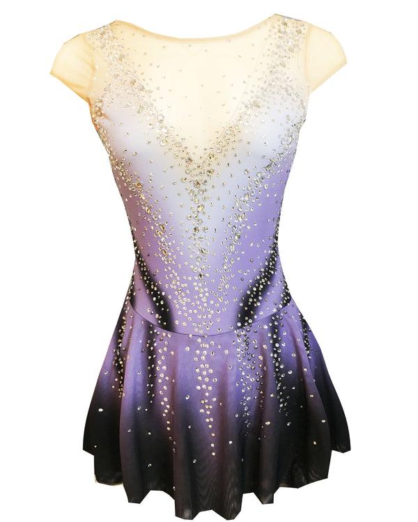 Violettes Eiskunstlaufkleid Langärmliger Eislaufrock Spandex