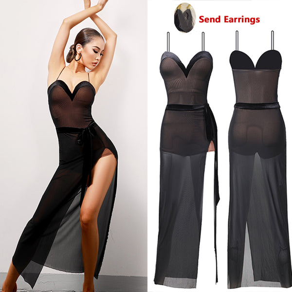 Sexy Mesh Lace-up Latin Dance Dress Practice Clothes Female Latin Dance Competition Dresses Women Latin Performance Wear SL6392