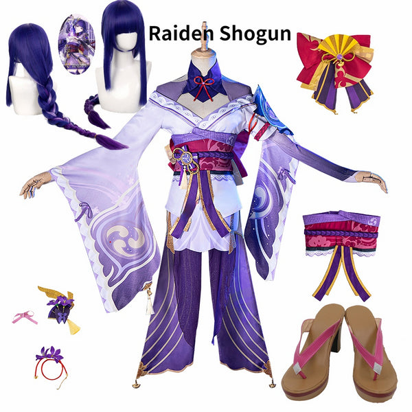 Game Genshing and Impacts Raidenen Shogunun Cosplay Costume Baalal Wig Shoes Cosplay Costume Sexy Women Kimono Dress Uniform Party RolePlay