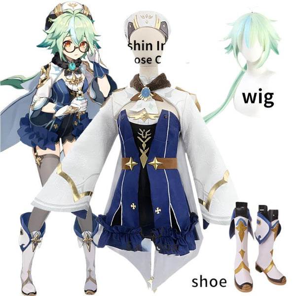 Anime Genshing and Impacts Sucrosese Cosplay Costume Saccharosese Wigs Shoes Suit Dress Uniform Halloween Party Outfit for Women Full Set