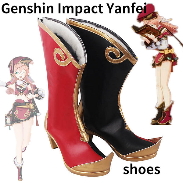 Anime Genshin Impact Yanfei Cosplay Schuhe Ästhetizismus Uniform Yan Fei Cosplay Kostüm Halloween Party Outfit für Frauen 2021 NEU