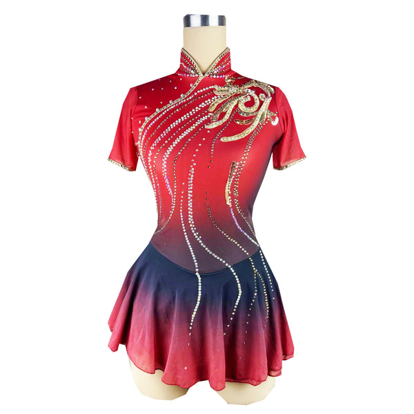 Gules Figure Skating Dress  Long-Sleeved Ice Skating Skirt Spandex