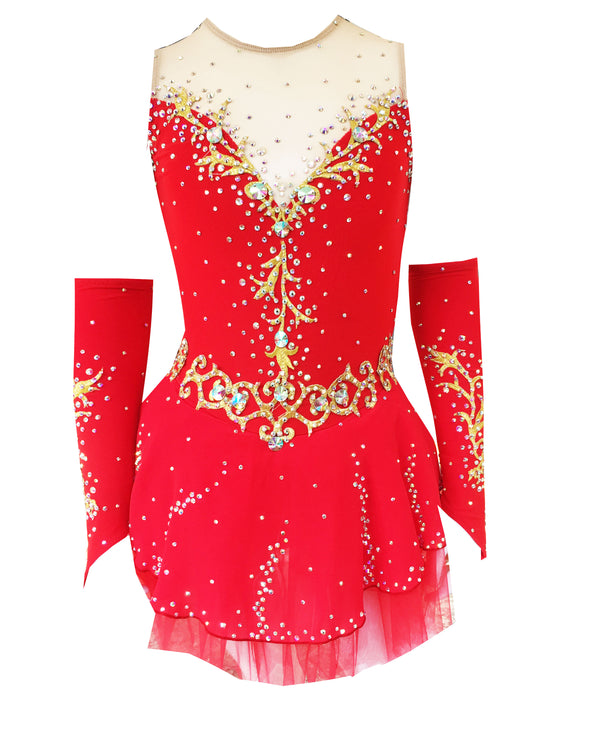 Gules Figure Skating Dress  Long-Sleeved Ice Skating Skirt Spandex