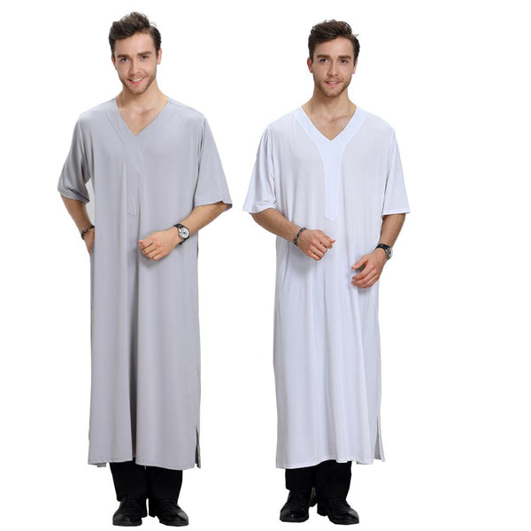 Muslim Saudi Arab Thobe Jubba Thobe Man Kaftan Middle East Islamic Clothing V-Neck Men&#39;S Robes Muslim Dress Islamic Men SL1379