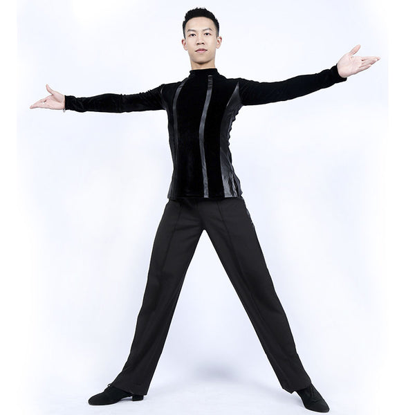 Men&#39;S Latin Dance Shirt Long-Sleeved Adult Gold Velvet High-Neck Practice Clothes National Standard Latin Dancing Clothes SL2622