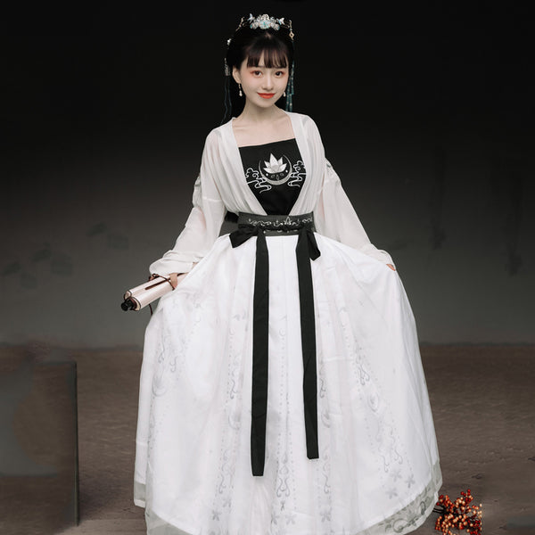 Hanfu New Chinese Ancient Clothes White Hanfu Chinese Traditional Clothes Ladies Summer Tang Dynasty Dress Stage Outfits SL2835