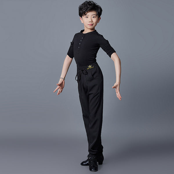 Kids Latin Performance Dance Costume Black Shirt Ballroom Dance Pants For Boys National Standard Latin Dancing Clothes SL6599