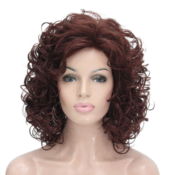 Women's wig Blonde/Auburn Medium Curly Hair Natural Synthetic Full Wigs 7 Color