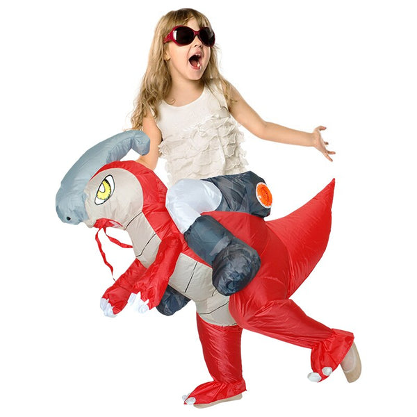 Boys Girls Inflatable Dinosaur Costume Funny Dress Fan Operated Cosplay  Parasaurolophus Halloween Costume for Kids