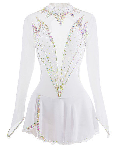 White Figure Skating Dress Long-Sleeved Ice Skating Skirt Spandex Made In China